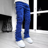 Fongt Men's New Fashion Trend Sticker Jeans Repair Multi-Color Elastic Micro-Tight Straight