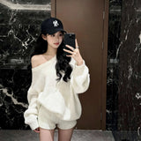 Fongt And Winter New Lazy Wind Soft Knitted Sweater Women High Waist Thin Leisure Shorts Two Sets
