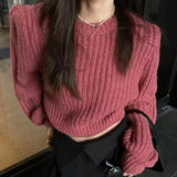 Fongt Fashion Temperament Loose-Fitting Women Autumn 2024 New Simple Thin Round Collar Knitted