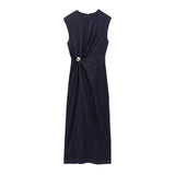 Fongt New Gold Styling Sleeveless Denim Fan Dress 2025576
