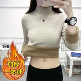 Thicken Sweater Womens Casual Warm Velvet Lined Big Size 4xl Knit Pullover Half Turtleneck Poleras Soft Knitwear