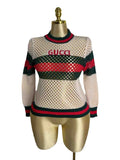 Fongt Early Autumn New Hollow Knitted Shirt Women Spelled Letters With Colorful Letters With Long Sleeves Of Long-Sleeved Sleeves To Put On The Head