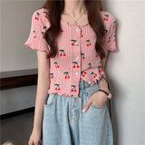 Cherry Short Sleeve T-Shirt Women's Summer Thin Ins Design Small High Waist Short-Sleeveed Knitted Jacket