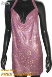 Rhinestone Backless Dress Sexy Deep V Neck Sleeveless Side Split Halter Dress Nightclub Party Evening