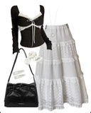 OOTD: Bow Knot Long Sleeve Tee + Maxi Skirt + Aesthetic Bow Shoulder Bag-Outfit