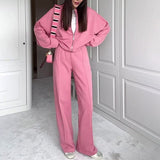 Fongt 20232 New Solid Color Zip Loose Hoodie Casual Versatile Trouser Suit-Outfit