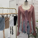 Fongt Shooting Pure Lust Style Set Hanging Neck Lace Hollow Sling Sling Vest + Short Lotus Leaf Side Shirt 88968