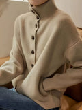 Fongt And Winter Women's Clothing Pure Color Leisure Single Row Buckle Collar Long-Sleeved Knitted Cardigan Women Elegant And Simple