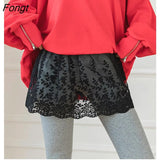 Women Skirt Extender with Lace Hem Layering Fake Tops Hemline Mini Skirt Black/