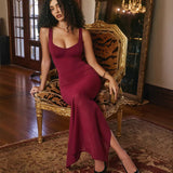 Fongt Women's New Fashion Temperament Repair Stitching Sexy Net Bare Back Slings Long Dress