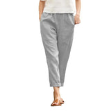 Summer Women's Cotton Linen Trousers Pants Solid Elastic Waist Oversized Pants Women Straight White Homewear Trousers