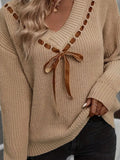 Fongt Autumn And Winter Women's Sweater V-Neck Bow Tie With A Hundred Sets Of Clothes On The Head