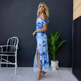 Fongt Spring And Summer New Slanted Shoulder Printing Elastic Force Of Rib Dress INS Casual Dress Women