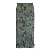 Fongt Vintage Crumbat Splicing Half-Body Skirt Holiday High-Waisted Thin A-Shaped Skirt New Mid-Long Skirt