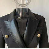 QUALITY Newest 2023 Designer Jacket Women's Classic Lion Buttons Double Breasted Leather Collar Slim Fit