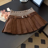 Fongt Skirt Women Spring And Autumn Wick Velvet Skirt Brown Large Size Fat Mm High-Waist College Windy Skirt Thin