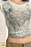 Women Vintage T-shirts y2k Clothes 2023 Harajuku Crop Top T-shirt Graphic Gothic Grunge Long Sleeve Top Fall Winter