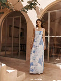 Fongt Fashion Flax Print Sexy Dew-Back Bow Tie With Dress