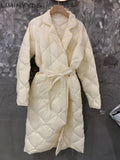 Winter Women's Black Long Coat Cotton Padded Jacket Korean Casual Loose Street Style Belt Jacket
