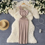 Fongt Knitted Collar Dress Women's Summer Irregular Light Luxury Open Design Pure Hottie Dress