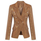 Fashion 2023 Designer Blazer Party Women's Lion Metal Buttons Double Breasted Blazer Jacket Outer Wear