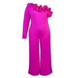 Fongt Single Shoulder Collar Wood-Eared Jumpsuit Commuting Wind High Waist Casual Tights Jumpsuit
