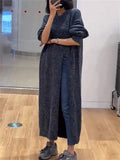 Women Dress Oversize Dresses Knitting Fall Sweater Women Dress Long Sleeve Knitted Dresses Maxi Vintage Thick White Maxi-Outfit