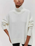Women Turtleneck Sweater Oversize Long Sleeve Top Autumn Casual Loose Jumper White Thick Warm Knitted Pullovers for Women-Outfit