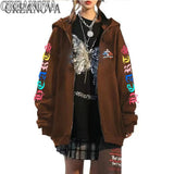 Fongt Jersey Art Letter Street Hickolote Harajuku Y2k Black Zipper Hoodie Woman