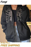 Clothes Rhinestone Skeleton Pattern Zip Up Drawstring Thermal Hoodie Streetwear Diamond Harajuku Jacket 2023 Autumn