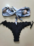 Bikini 2022 Woman Sexy Front Lace Up Tie Strapless Leopard Swimsuit Female Push Up Ruffled Bow Bathing Suit Thong