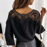 Crochet Embroidery Lace Blouses Women Autumn Sexy Lace Stitching White Shirts Vintage Elegant Ladies Tops Blusas