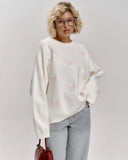 Fongt Embroidered Sweater Women's Round Collar Casual Easing 2024 Knitted Shirt Autumn And