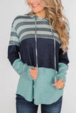 Color Block Drawstring Hooded