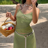 Girl Sexual Dew Back Bow Chest Type Agaric Edge Net Halter Belt Small Vest Lace Spliced Half Skirt-Outfit
