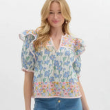 Fongt Summer New Women's Small Fresh Print Flowers Short-Sleeved Leisure Commute OL Top Women's Clothing
