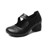 2021 Vintage Women Pumps Comfortable Genuine Leather High Heel Shoes Women Round Toe Casual Thick Heel Mother