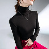 Women Turtleneck Slim Soft Long Sleeve T Shirts Lady Elegant Stretchy Solid Base Undershirts Tees Female Basic T-Shirt Top-Outfit