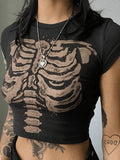 Vintage Skeleton Printed Crop Top-Outfit