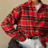 Fongt Wind Fall 2023 New Versatile Plaid Shirt Fashion Casual Red Plaid Outside Shirt-Outfit