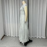 Fongt 2024 Summer Women's Hot Style Round Collar Simple Pleated Dress-Outfit