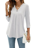 Color Five Yards A Large Number Of Burst Seven-Point Sleeve Solid Color V-Neck Buckle Folded T-Shirt Top