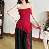 Fongt Spring And Summer Women's New Fashion One-Word Shoulder Repair Leud Thrombochrome Bhise Small Vest