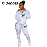 Winter Tracksuits Two Piece Set Pink Letter Print Solid Casual Outfits Zip Sweatshirt + Pockets Pants Set Women Sweat