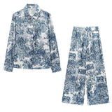 Fongt New Female Printed Animal Shirt Prints Casual Pants Ladies Set