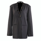 Fongt Autumn New Personalized Loose Version Of Real Wood Buckle Combination Top Suit + Pants Two-Piece Set Female 1816