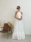 Fashion Hanging Neck Three-Dimensional Flower Cake Showback Dress 2025 Spring And Summer