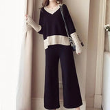 Fongt Women's Autumn Dress 2025 New Net Red Temperament Knitted Top Broad Leg Pants Goddess Fashion Two Sets