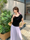 Fongt Xixi 13 Lines 2025 Summer New Korean Version Of Temperament Lace Jersey Short-Sleeved Top 89361