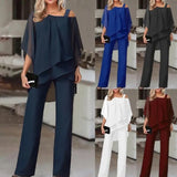 Fongt Sleeve Top Trousers Women Casual Irregular Party Set Elegant Two Sets 2025 Spring And